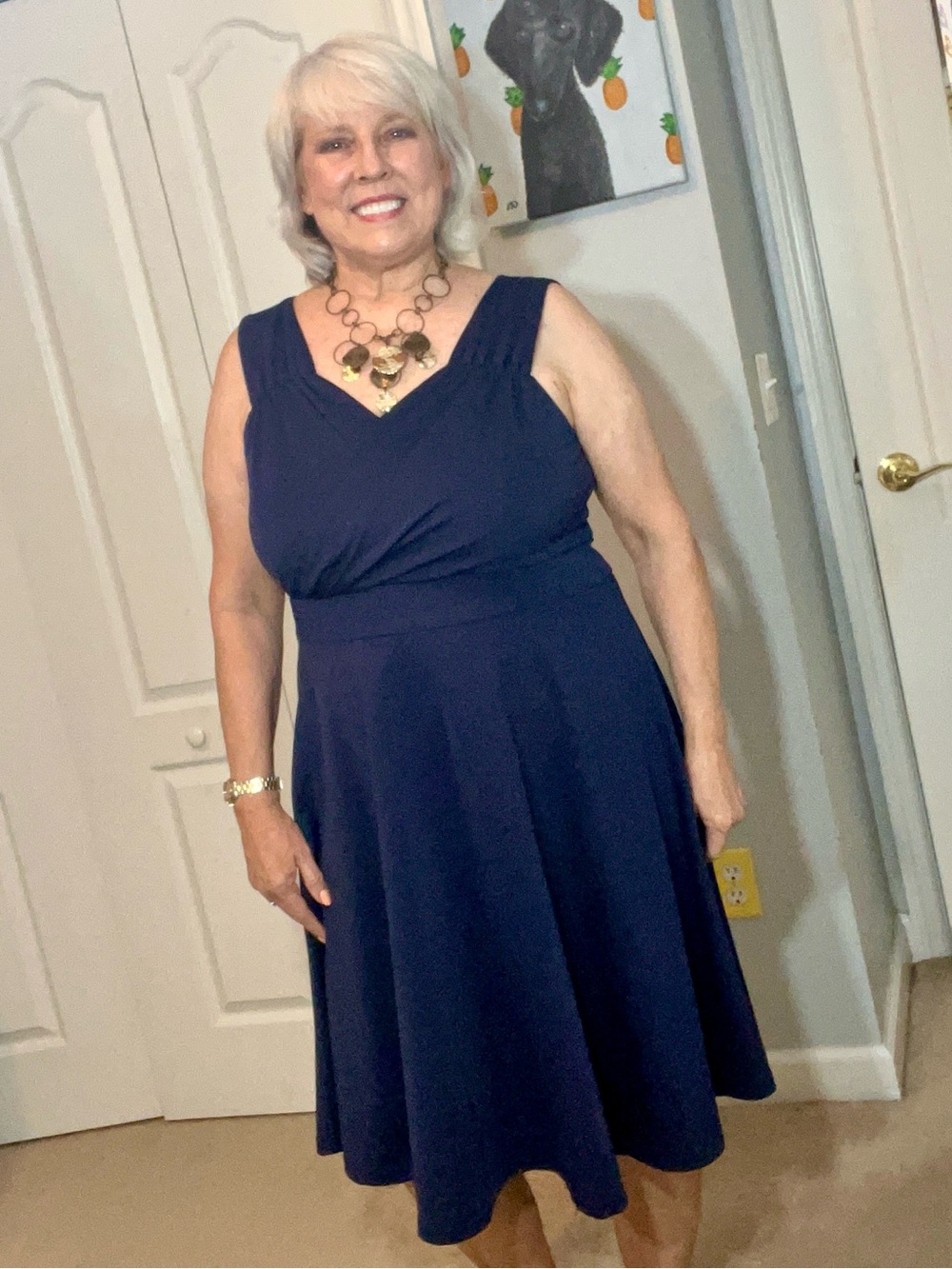 Grace Karin Navy Fit & Flare Midi Dress | XXL | Stretch |Elegant Surplice Bodice